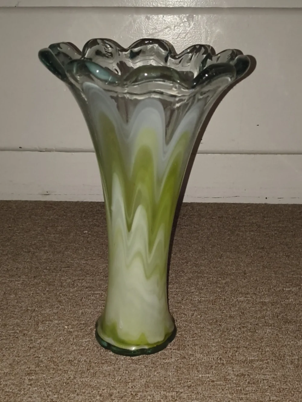 Green and White Art Glass Vase